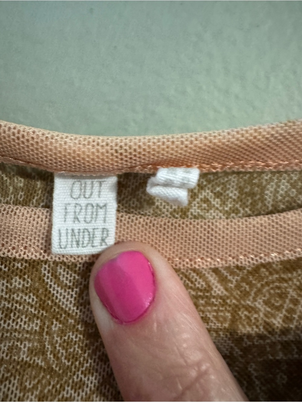Urban Outfitters Sheer Lace-Pattern Long Sleeve Top in Peach and Tan - Picture 3 of 4
